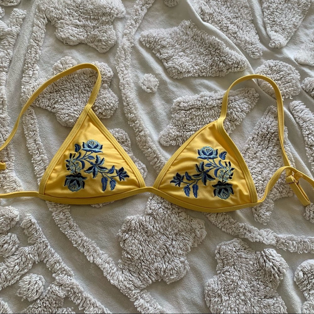 LA hearts yellow & blue embroidered bikini top